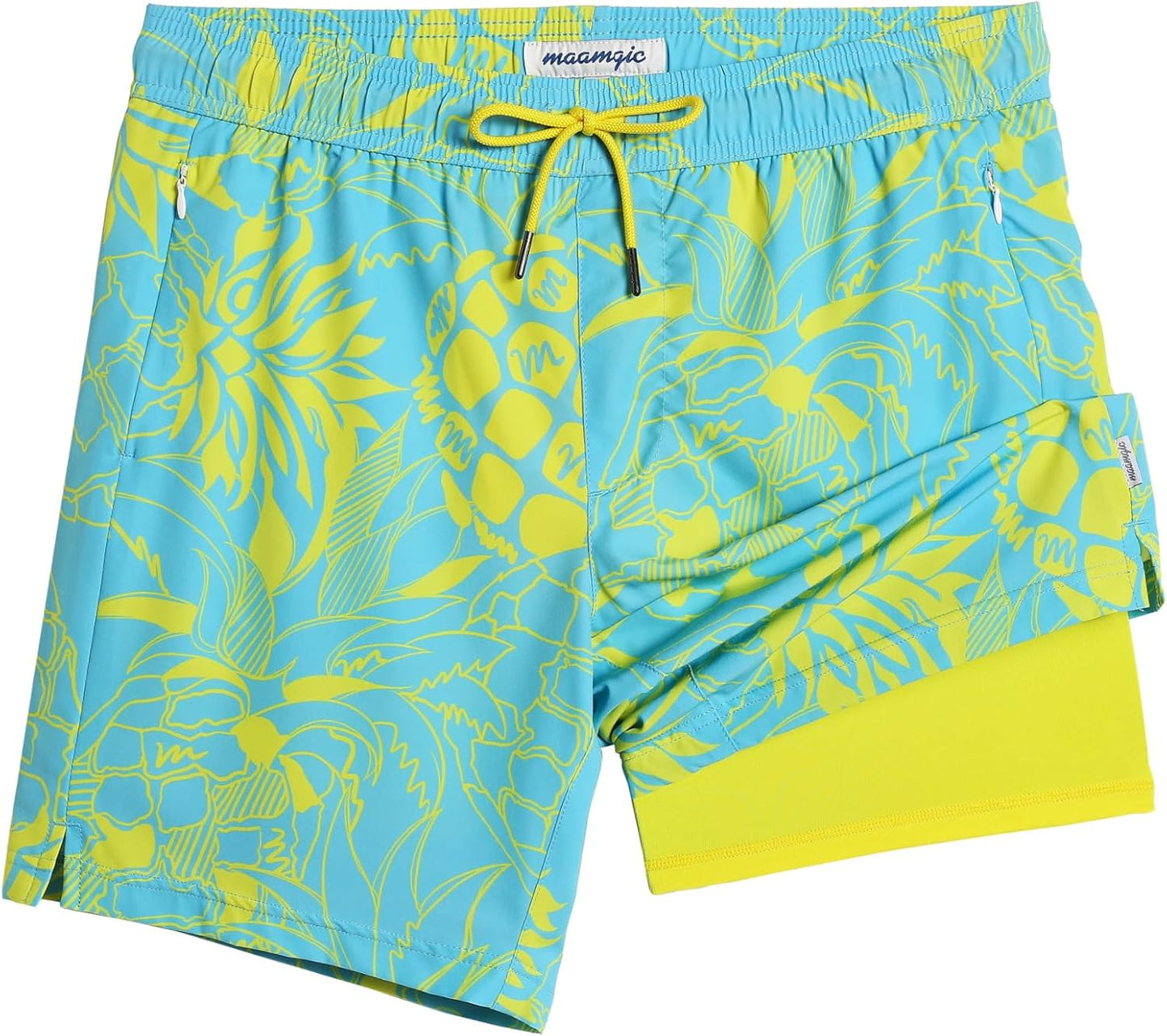2 in 1 Mens Swim Trunks 7 Inch Swim Shorts Swim Suits Board Shorts