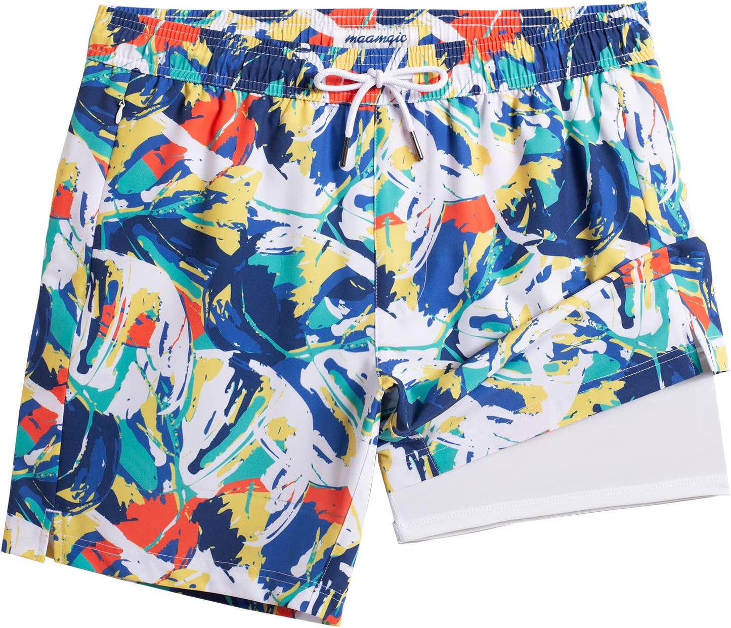 2 in 1 Mens Swim Trunks 7 Inch Swim Shorts Swim Suits Board Shorts