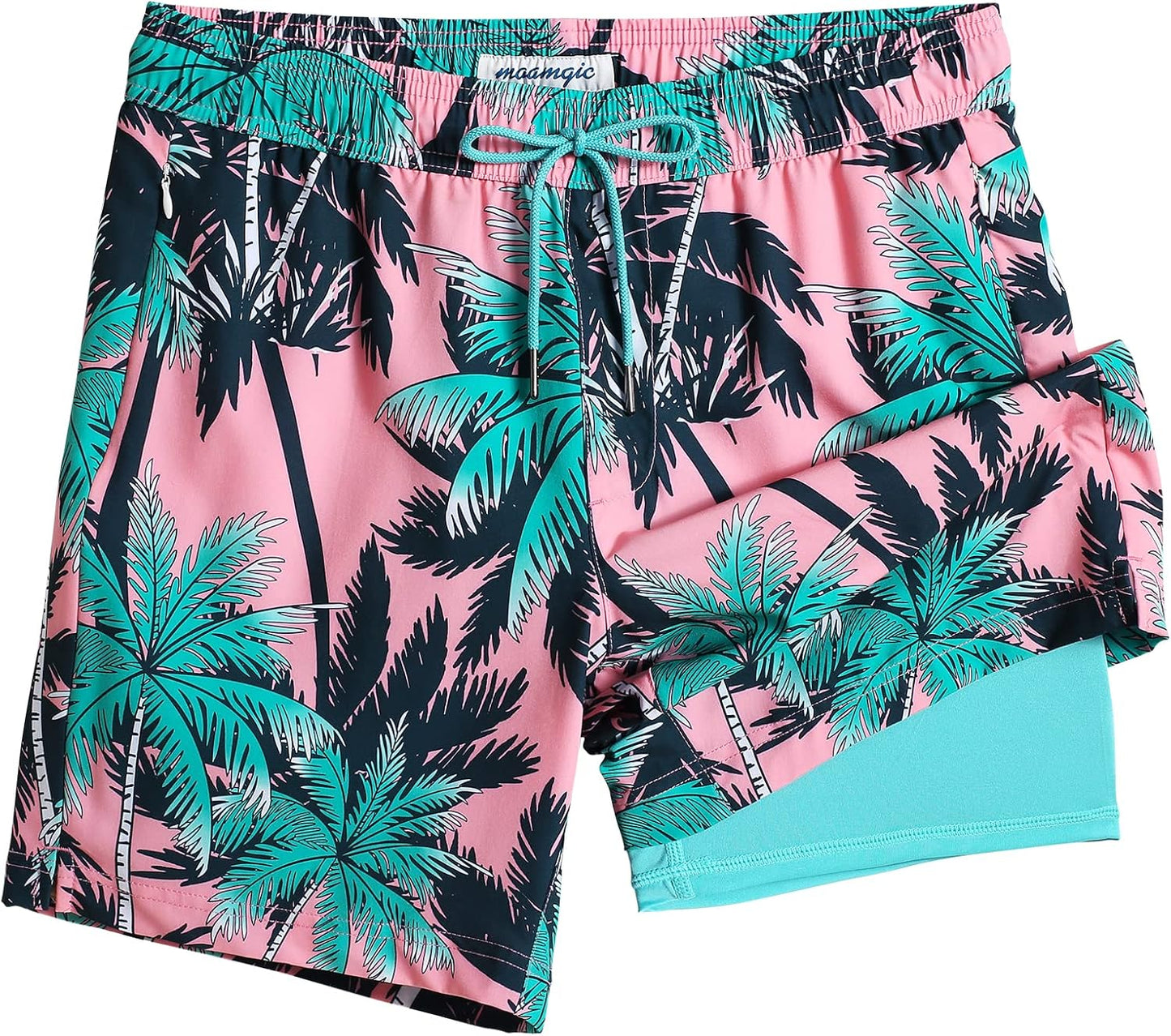 2 in 1 Mens Swim Trunks 7 Inch Swim Shorts Swim Suits Board Shorts