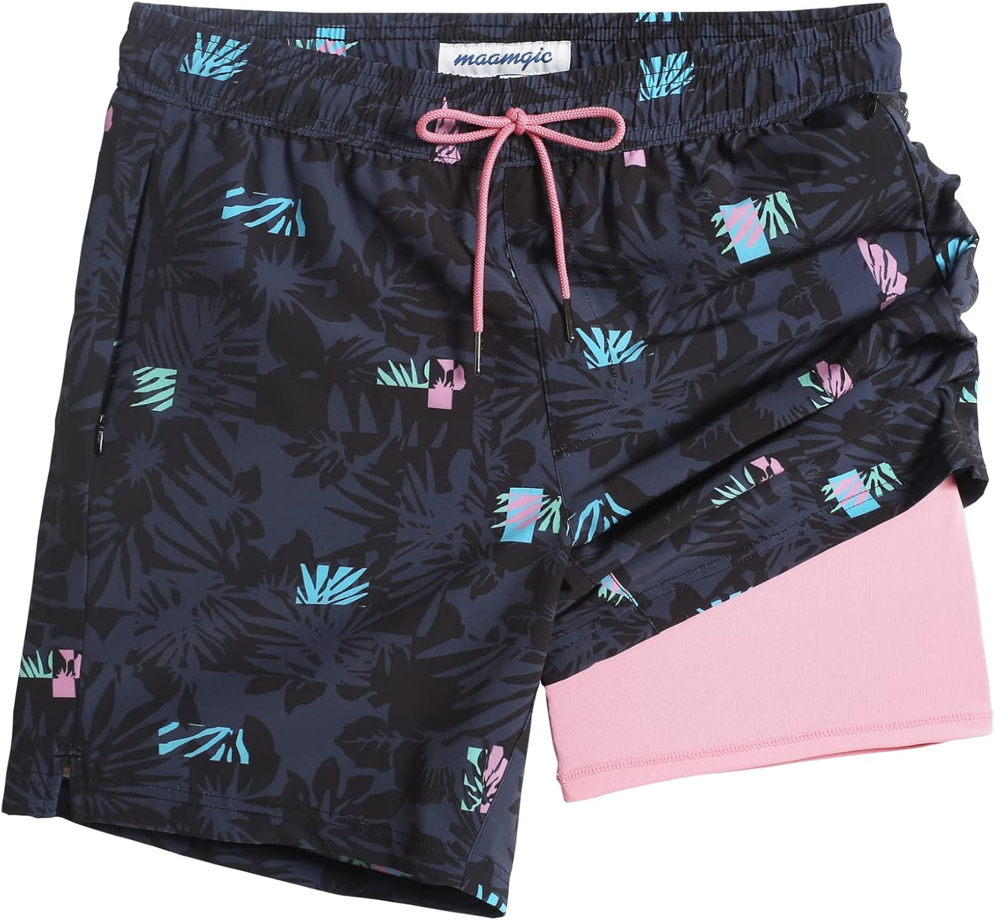 2 in 1 Mens Swim Trunks 7 Inch Swim Shorts Swim Suits Board Shorts