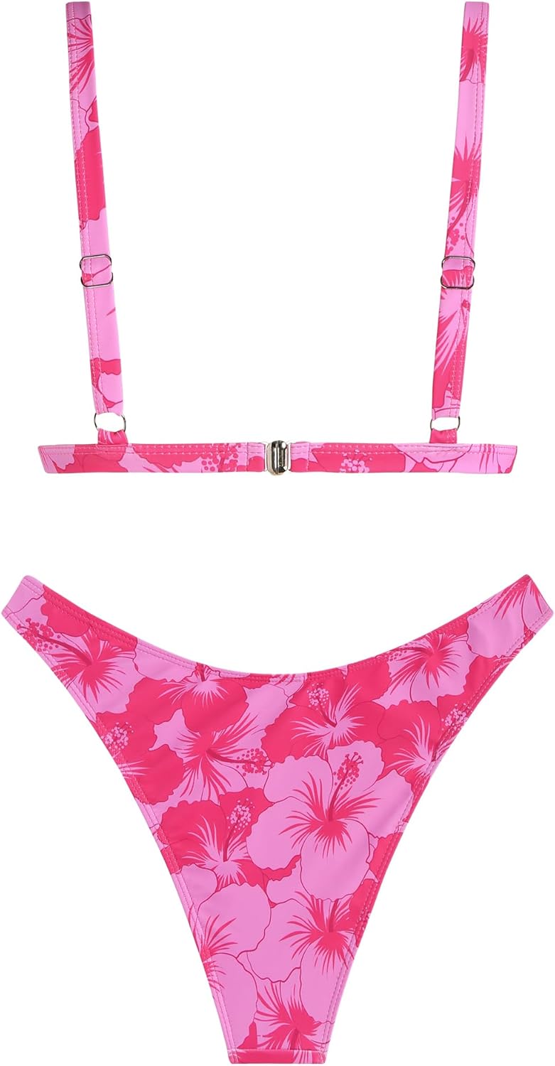 ZAFUL Women'S 2 Piece Floral Print Swimsuit Triangle String High Cut Bikini Sets Bathing Suit