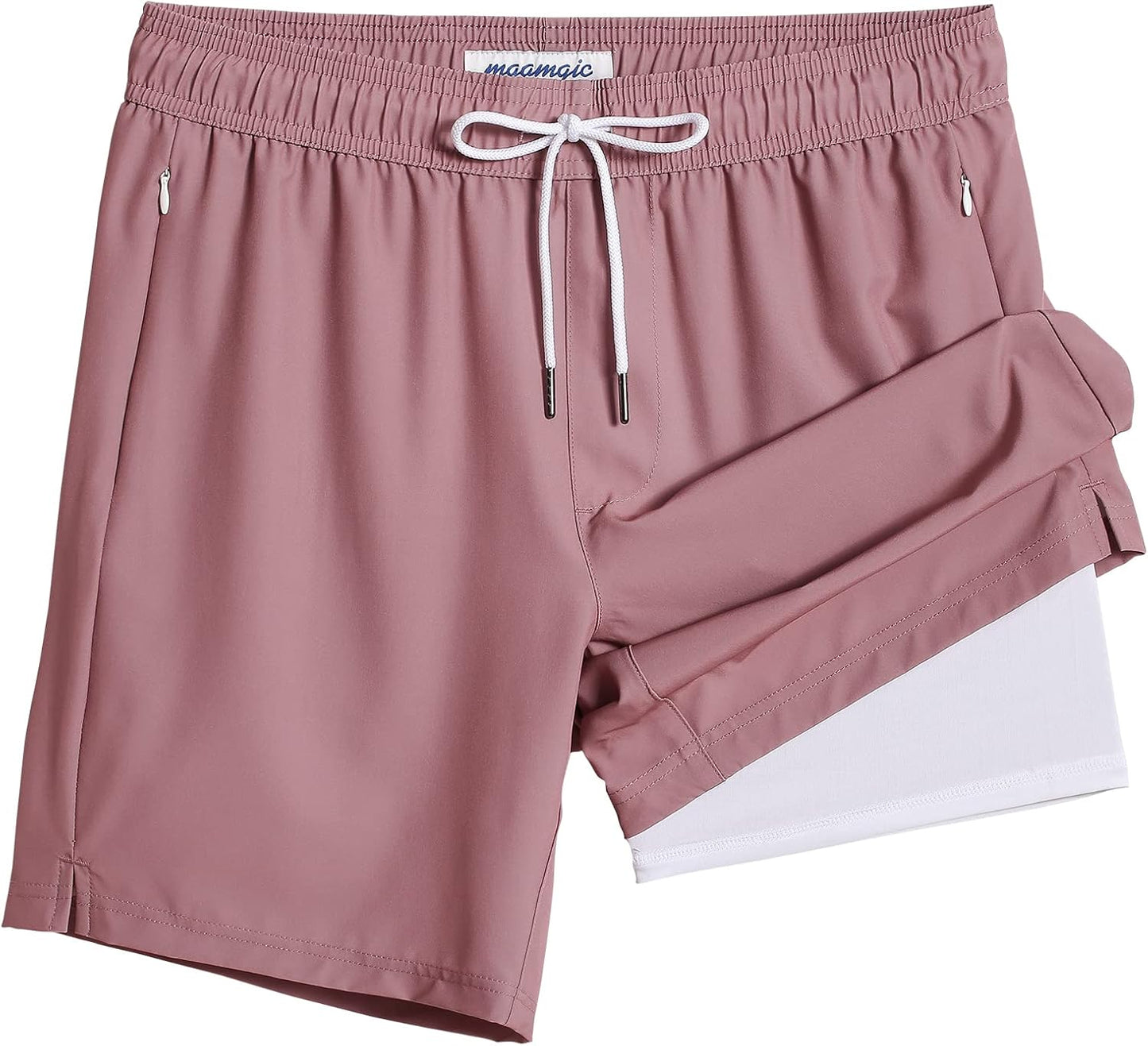 2 in 1 Mens Swim Trunks 7 Inch Swim Shorts Swim Suits Board Shorts