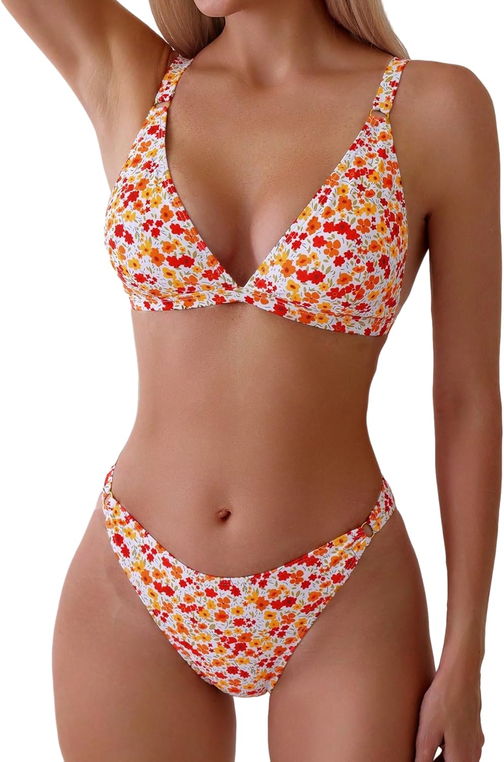 ZAFUL Women'S 2 Piece Floral Print Swimsuit Triangle String High Cut Bikini Sets Bathing Suit