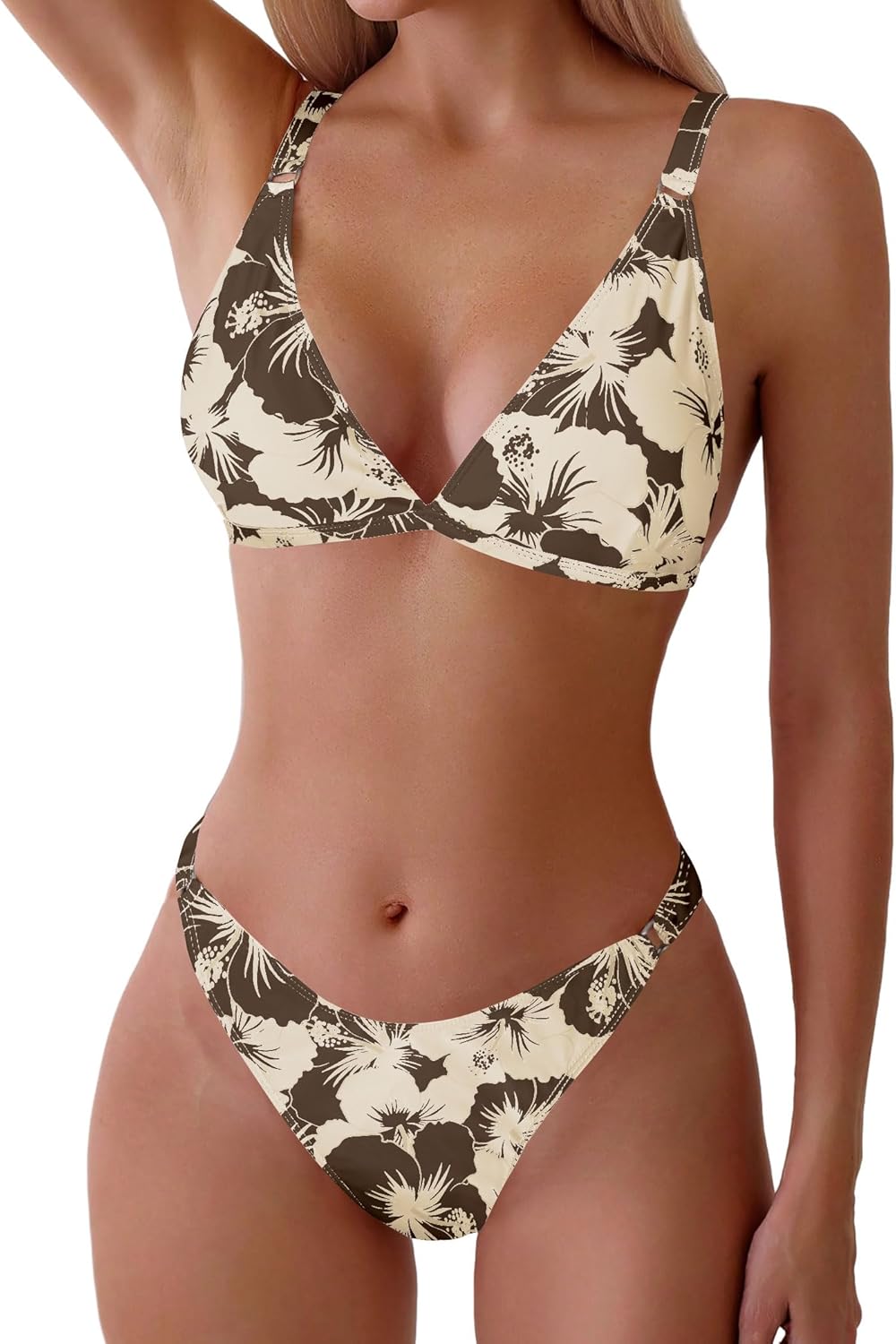 ZAFUL Women'S 2 Piece Floral Print Swimsuit Triangle String High Cut Bikini Sets Bathing Suit