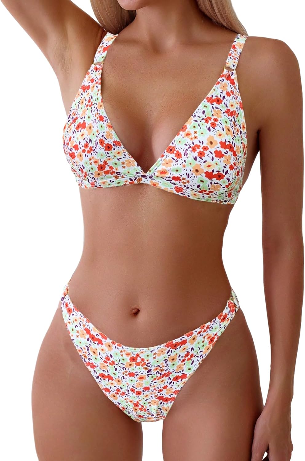 ZAFUL Women'S 2 Piece Floral Print Swimsuit Triangle String High Cut Bikini Sets Bathing Suit