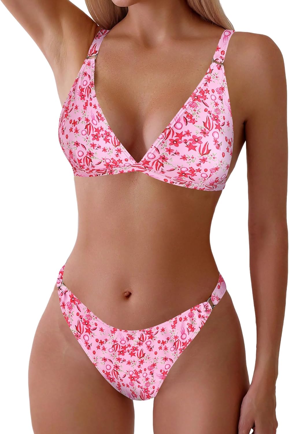 ZAFUL Women'S 2 Piece Floral Print Swimsuit Triangle String High Cut Bikini Sets Bathing Suit