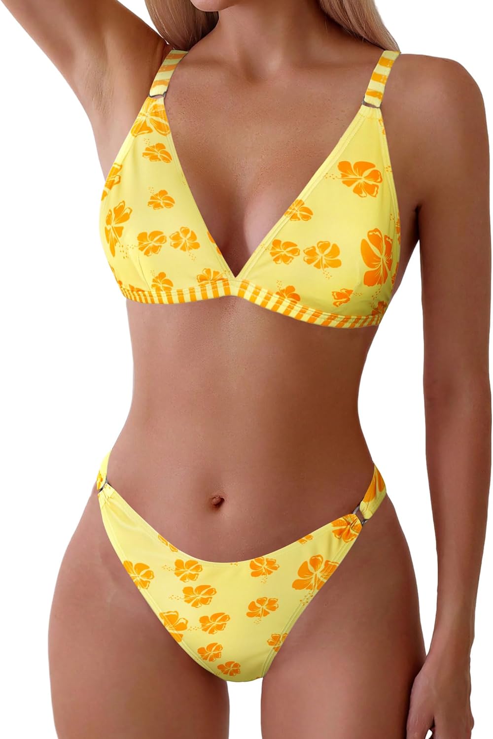 ZAFUL Women'S 2 Piece Floral Print Swimsuit Triangle String High Cut Bikini Sets Bathing Suit