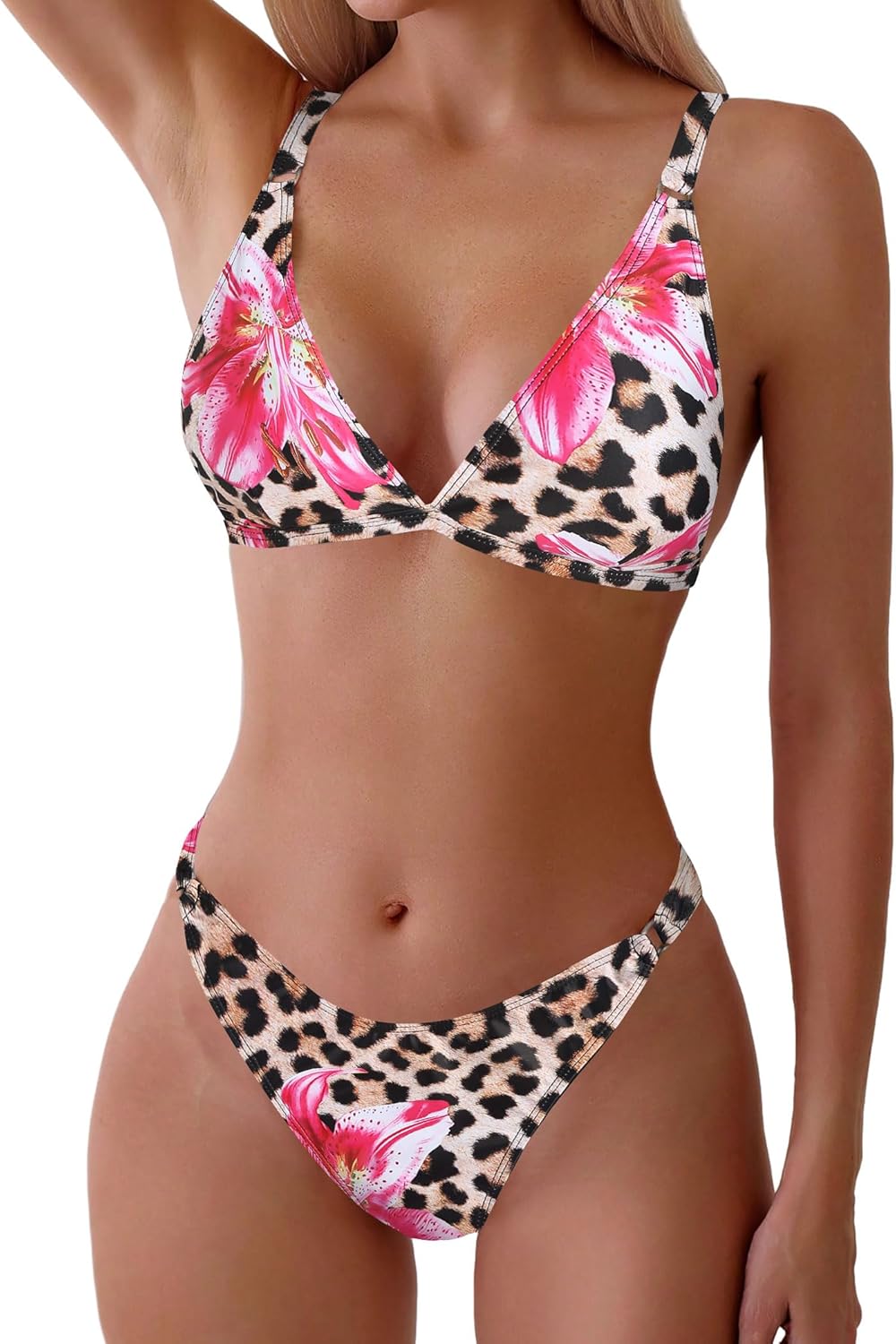 ZAFUL Women'S 2 Piece Floral Print Swimsuit Triangle String High Cut Bikini Sets Bathing Suit