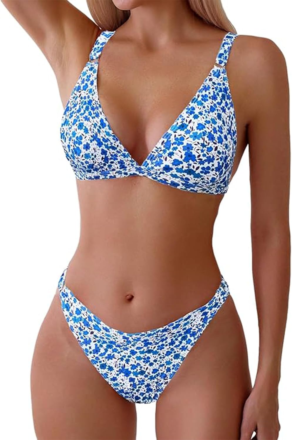 ZAFUL Women'S 2 Piece Floral Print Swimsuit Triangle String High Cut Bikini Sets Bathing Suit