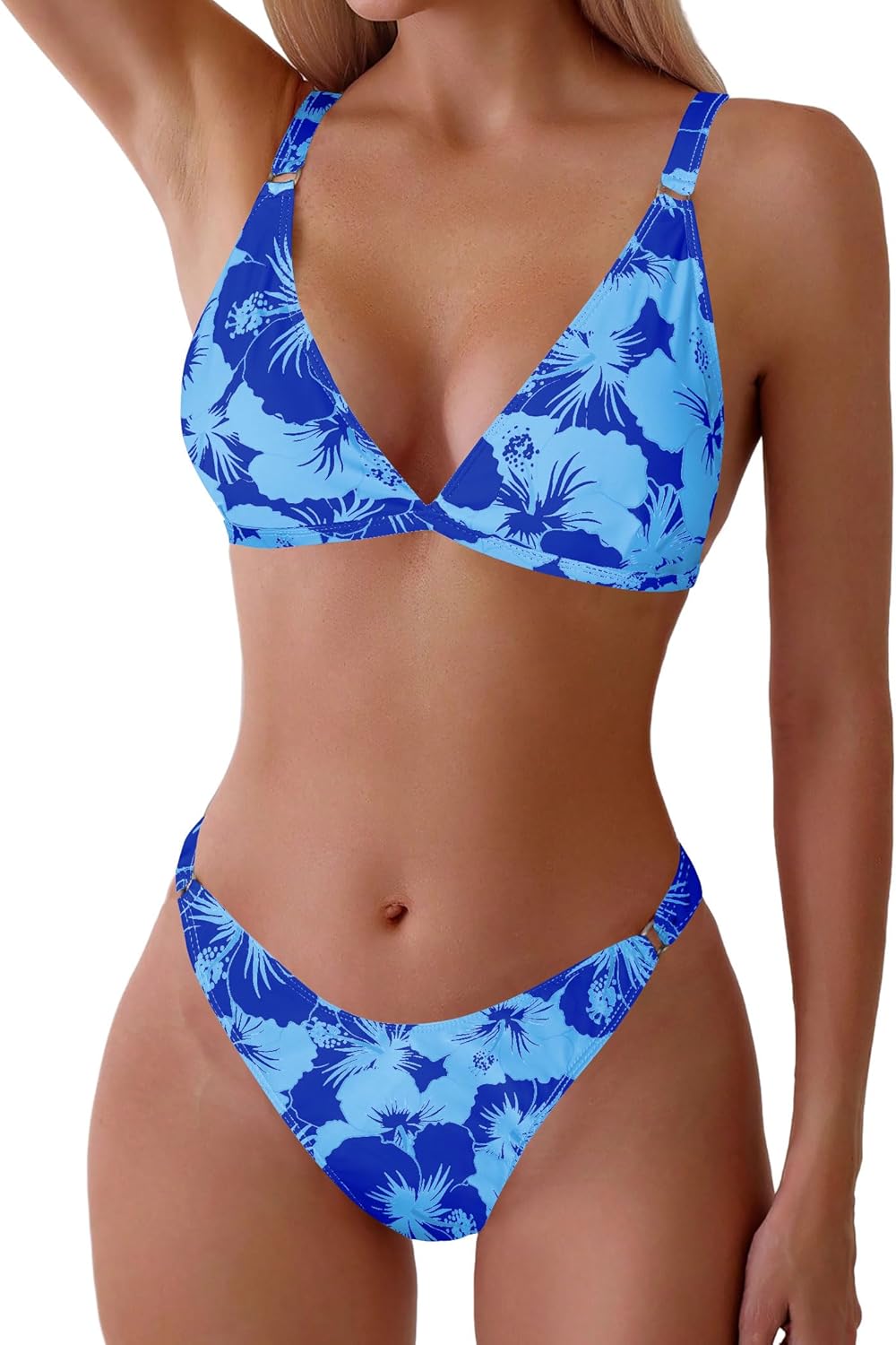 ZAFUL Women'S 2 Piece Floral Print Swimsuit Triangle String High Cut Bikini Sets Bathing Suit