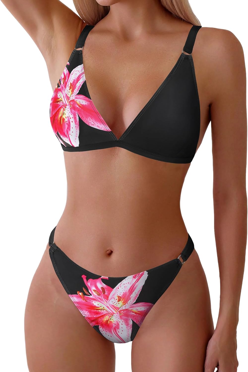 ZAFUL Women'S 2 Piece Floral Print Swimsuit Triangle String High Cut Bikini Sets Bathing Suit