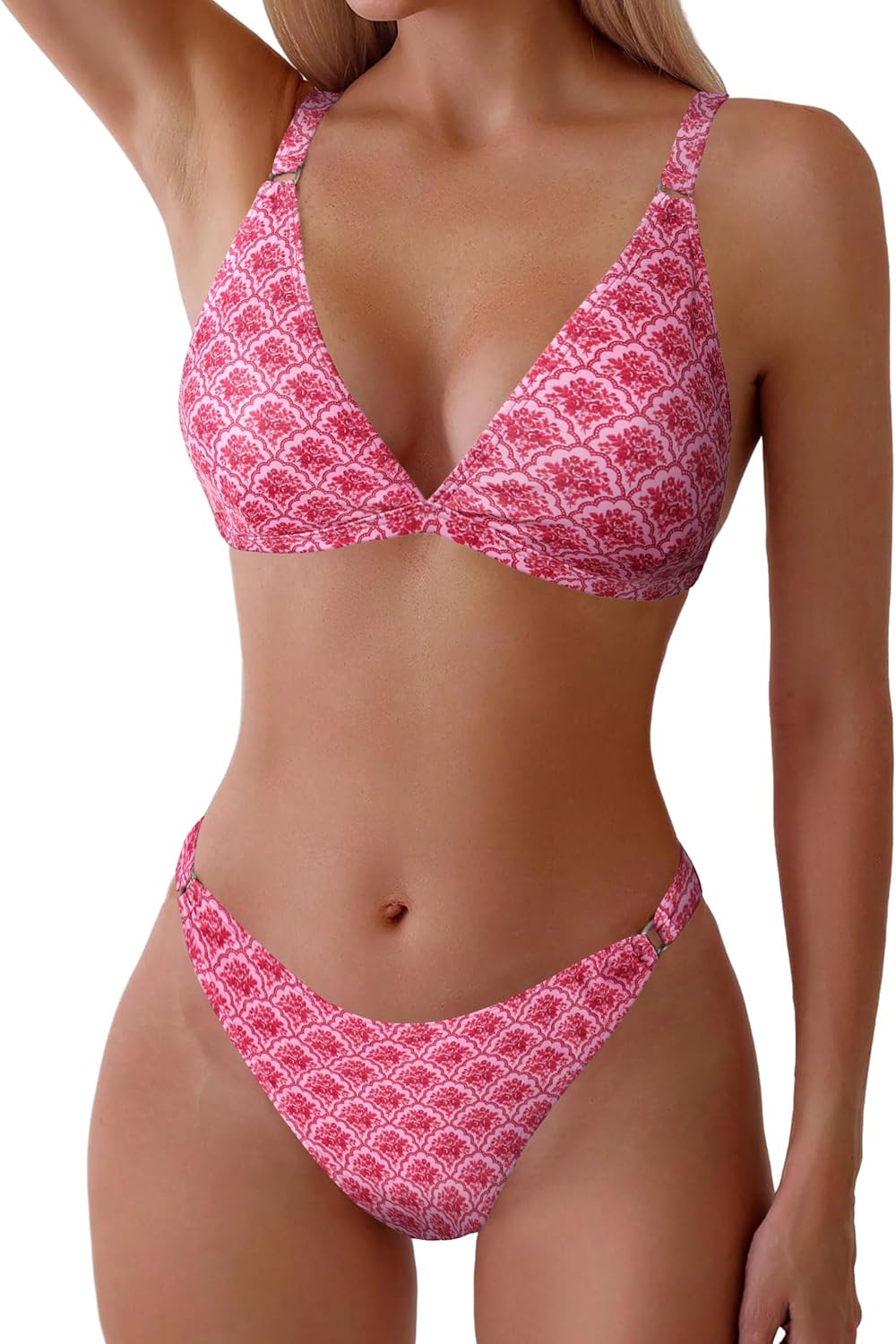 ZAFUL Women'S 2 Piece Floral Print Swimsuit Triangle String High Cut Bikini Sets Bathing Suit