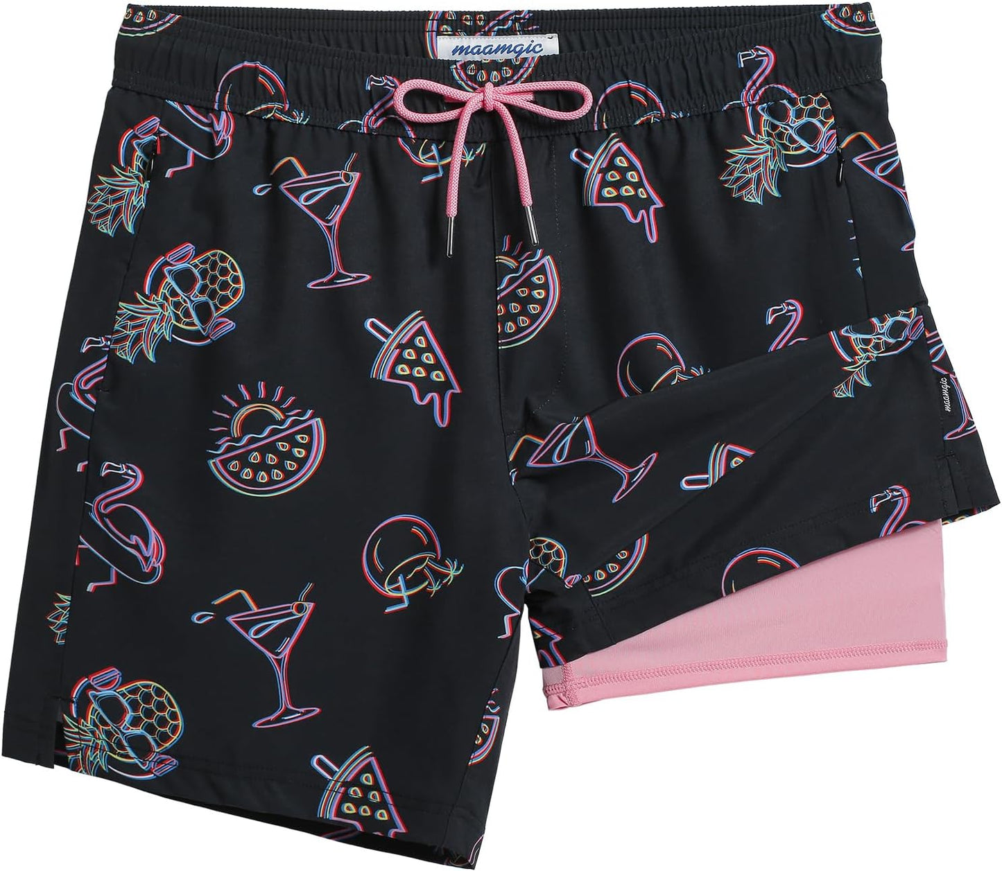 2 in 1 Mens Swim Trunks 7 Inch Swim Shorts Swim Suits Board Shorts