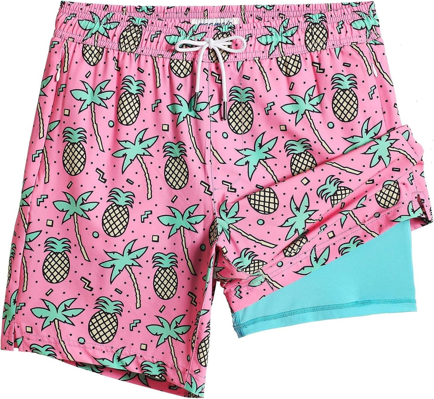 2 in 1 Mens Swim Trunks 7 Inch Swim Shorts Swim Suits Board Shorts