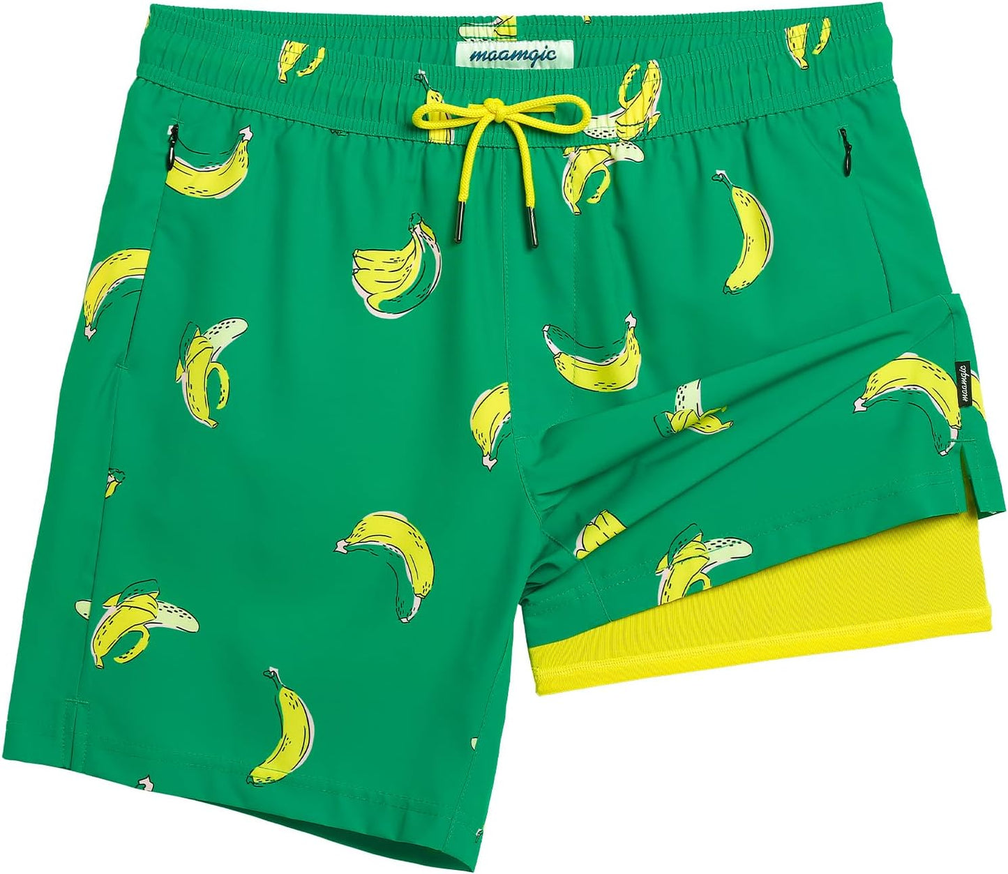 2 in 1 Mens Swim Trunks 7 Inch Swim Shorts Swim Suits Board Shorts