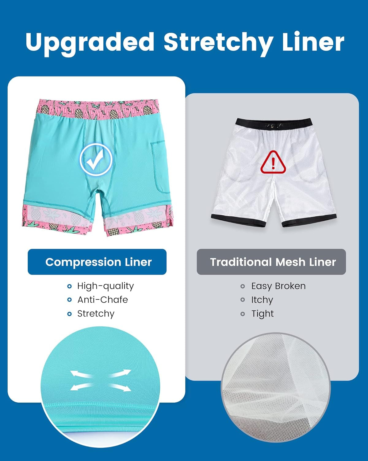 2 in 1 Mens Swim Trunks 7 Inch Swim Shorts Swim Suits Board Shorts