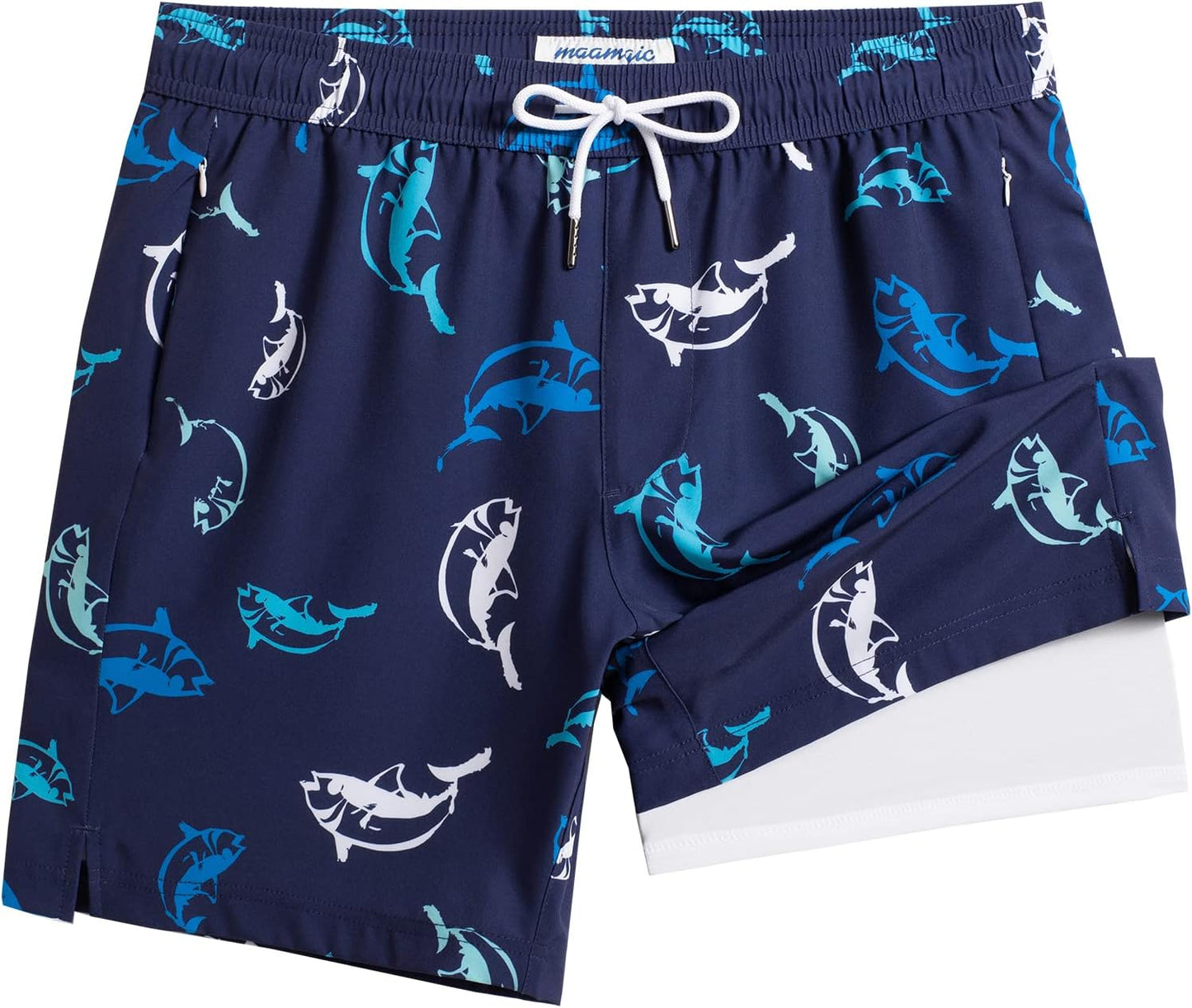 2 in 1 Mens Swim Trunks 7 Inch Swim Shorts Swim Suits Board Shorts