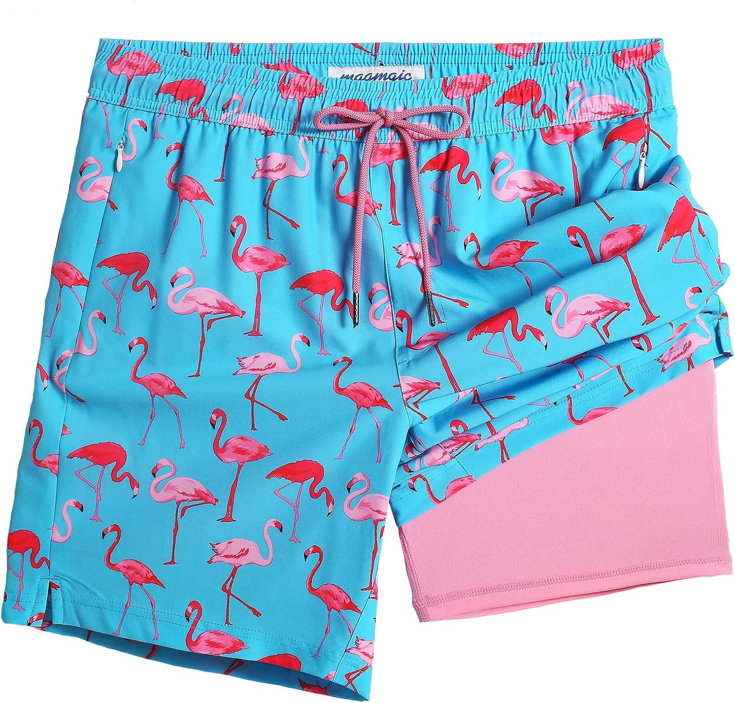 2 in 1 Mens Swim Trunks 7 Inch Swim Shorts Swim Suits Board Shorts