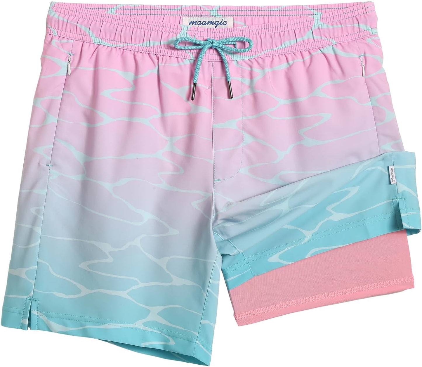 2 in 1 Mens Swim Trunks 7 Inch Swim Shorts Swim Suits Board Shorts