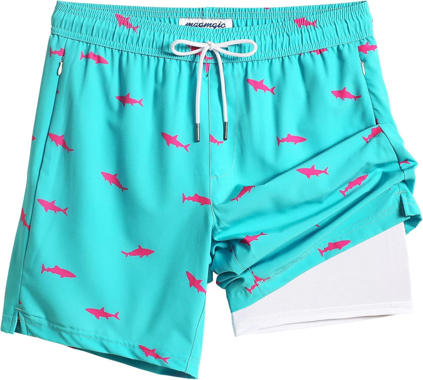 2 in 1 Mens Swim Trunks 7 Inch Swim Shorts Swim Suits Board Shorts