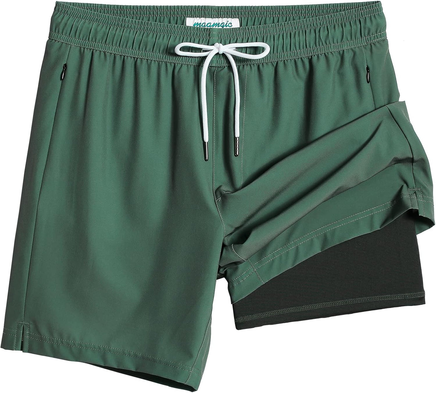 2 in 1 Mens Swim Trunks 7 Inch Swim Shorts Swim Suits Board Shorts