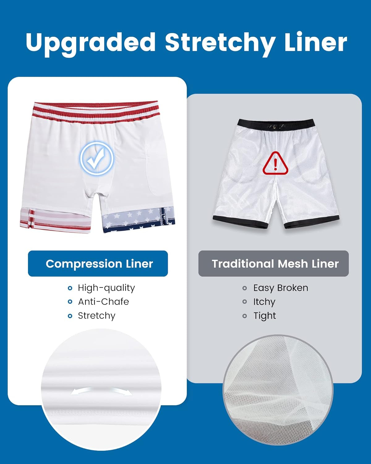 2 in 1 Mens Swim Trunks 7 Inch Swim Shorts Swim Suits Board Shorts