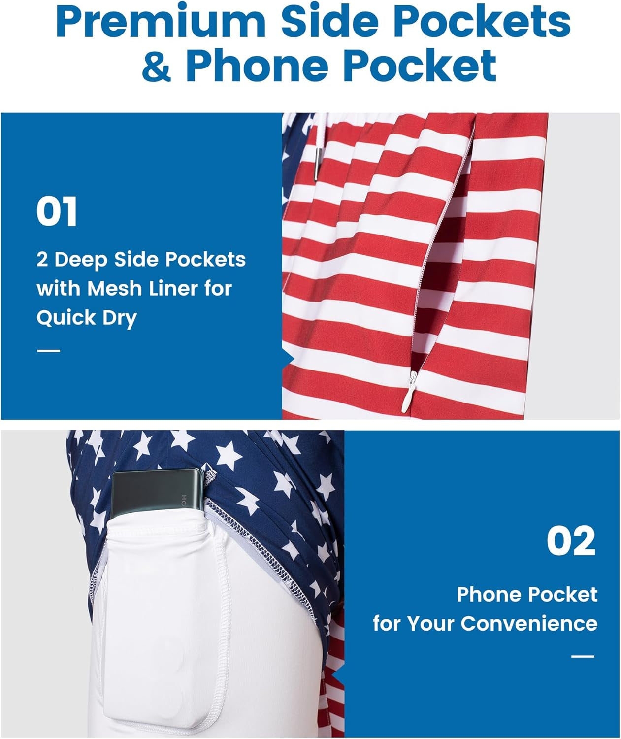 2 in 1 Mens Swim Trunks 7 Inch Swim Shorts Swim Suits Board Shorts