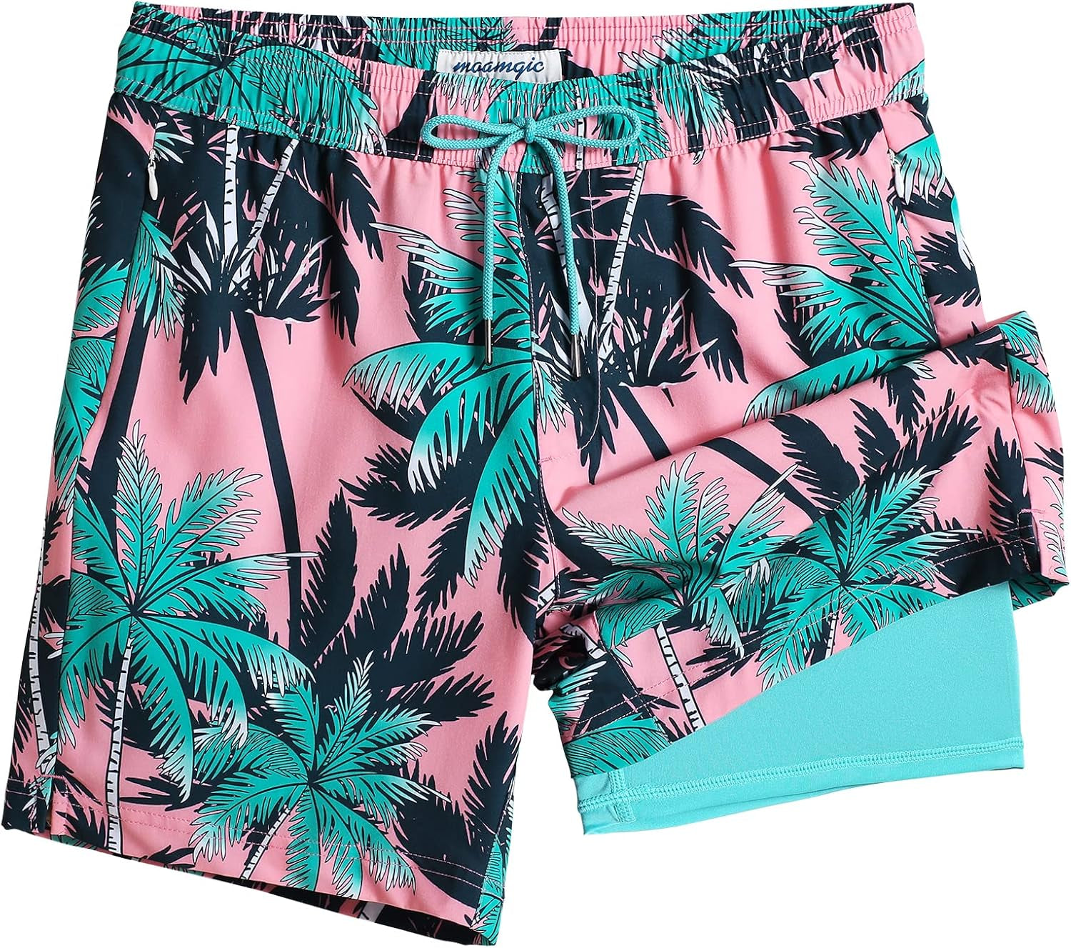 2 in 1 Mens Swim Trunks 7 Inch Swim Shorts Swim Suits Board Shorts