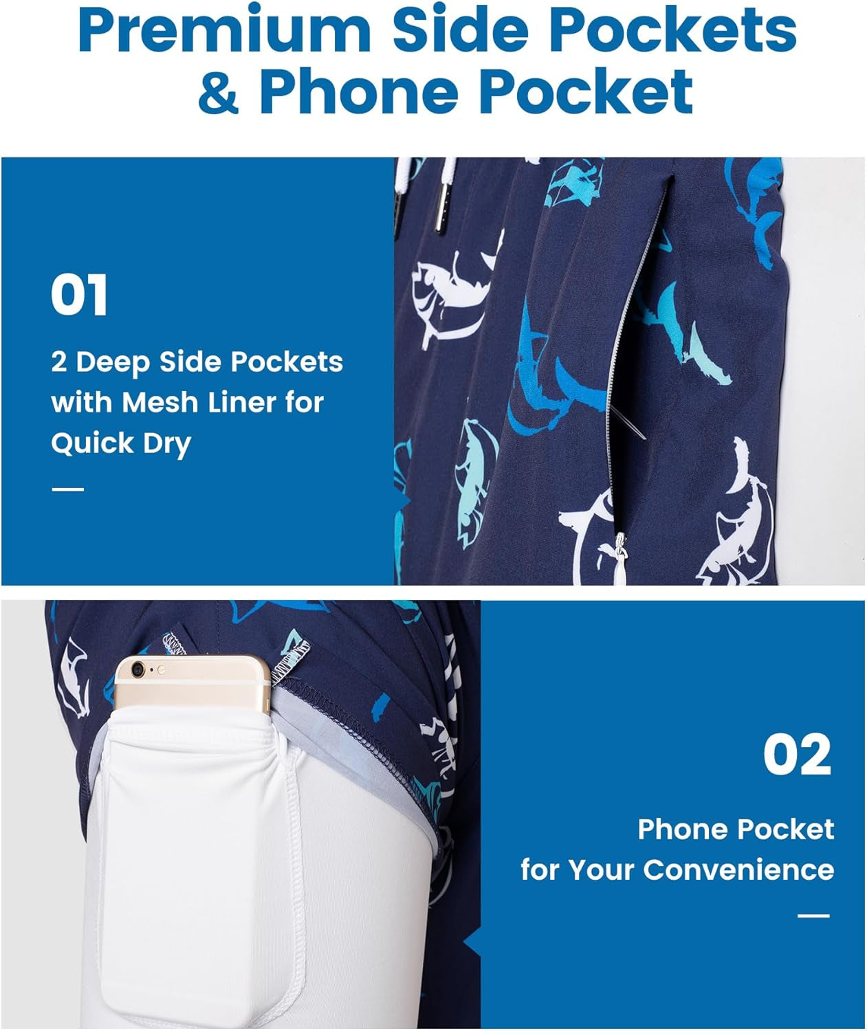 2 in 1 Mens Swim Trunks 7 Inch Swim Shorts Swim Suits Board Shorts