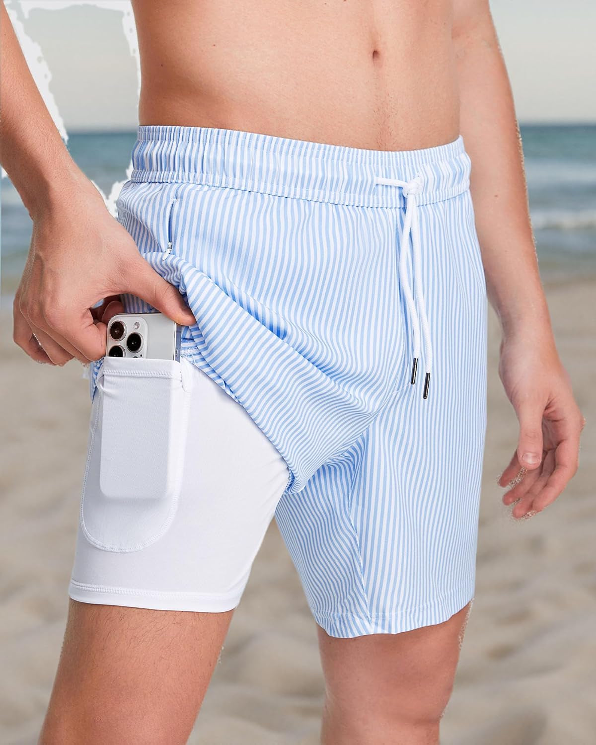 2 in 1 Mens Swim Trunks 7 Inch Swim Shorts Swim Suits Board Shorts