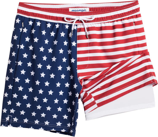2 in 1 Mens Swim Trunks 7 Inch Swim Shorts Swim Suits Board Shorts