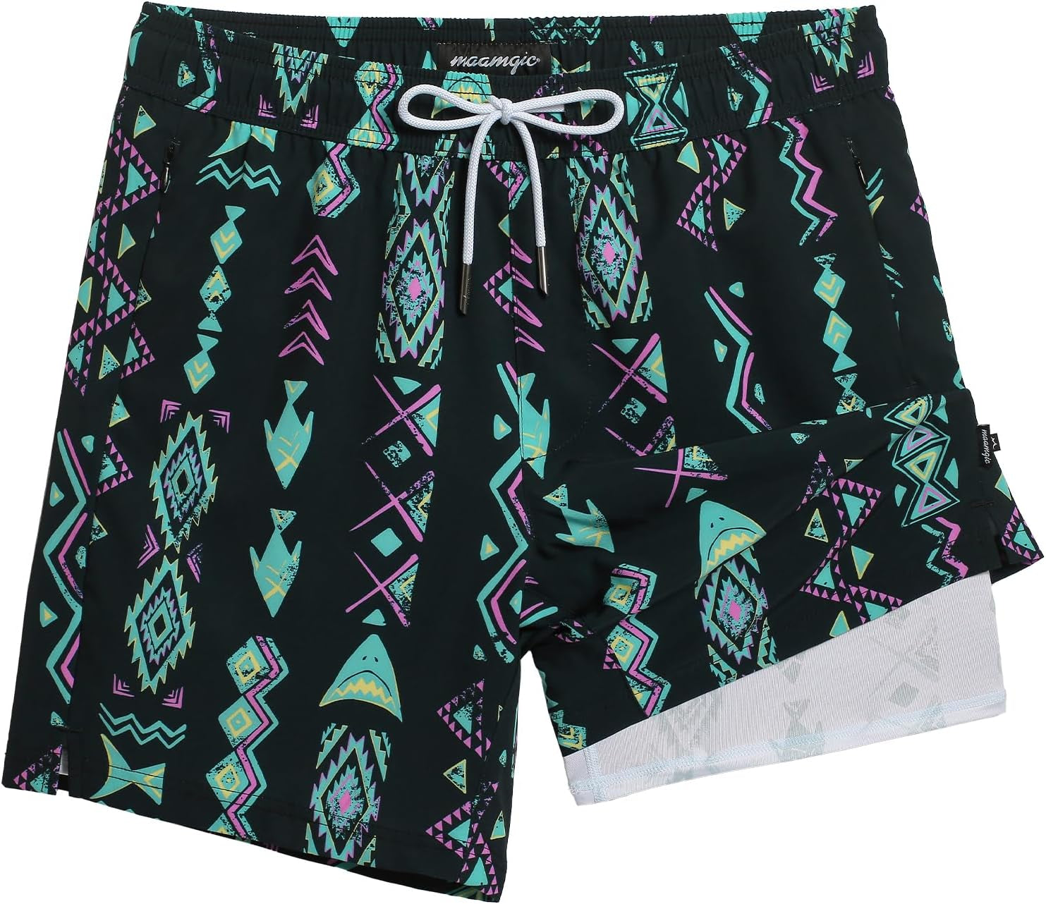 2 in 1 Mens Swim Trunks 7 Inch Swim Shorts Swim Suits Board Shorts