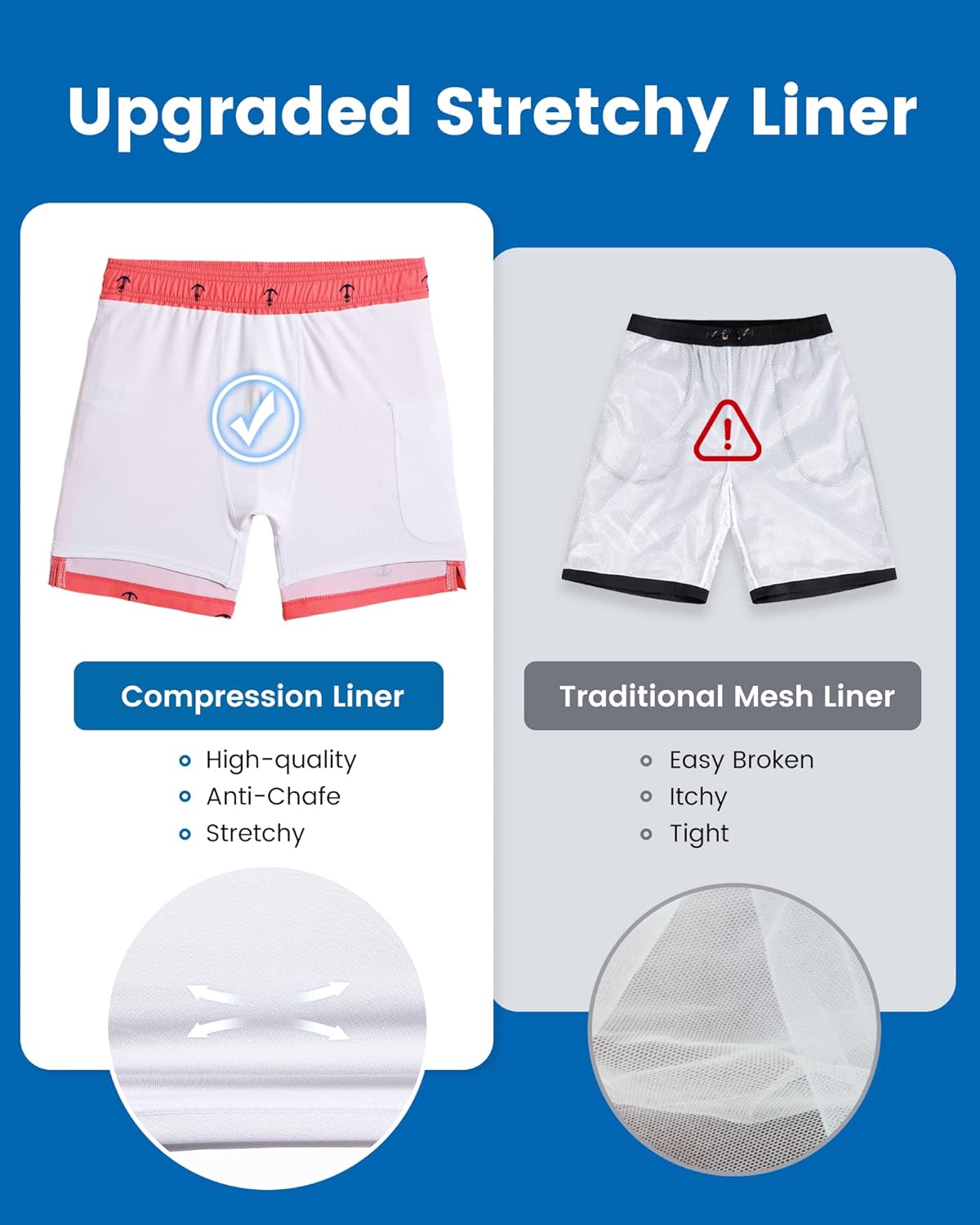 2 in 1 Mens Swim Trunks 7 Inch Swim Shorts Swim Suits Board Shorts