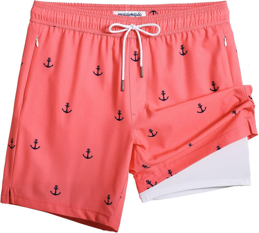 2 in 1 Mens Swim Trunks 7 Inch Swim Shorts Swim Suits Board Shorts