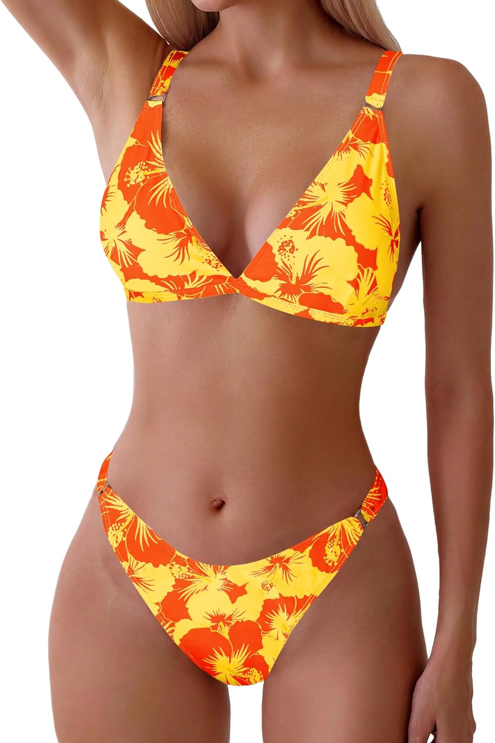 ZAFUL Women'S 2 Piece Floral Print Swimsuit Triangle String High Cut Bikini Sets Bathing Suit