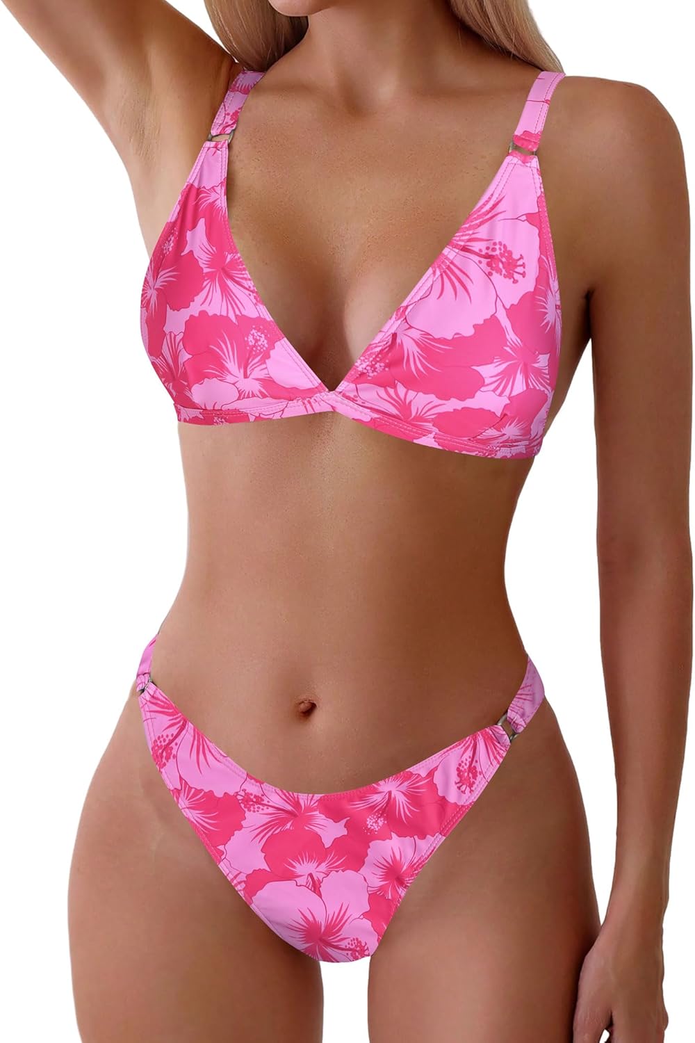 ZAFUL Women'S 2 Piece Floral Print Swimsuit Triangle String High Cut Bikini Sets Bathing Suit