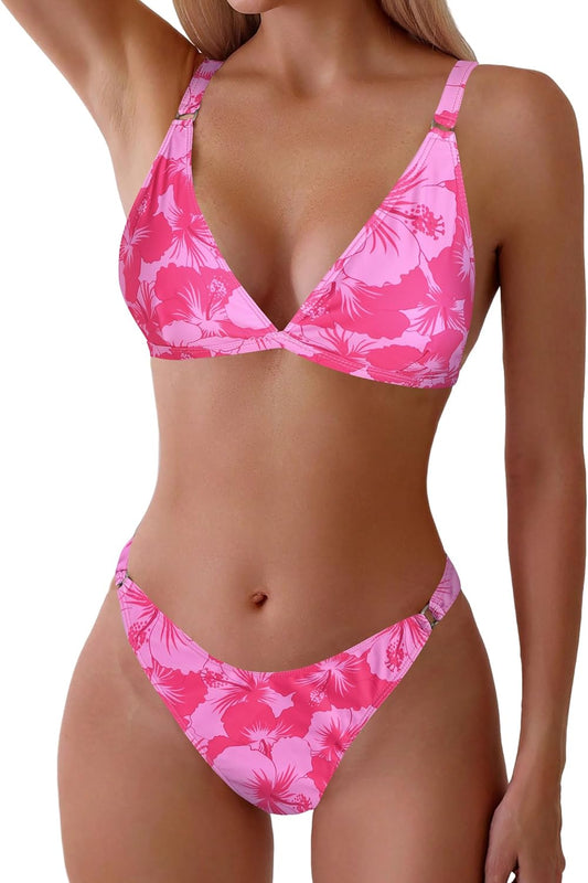 ZAFUL Women'S 2 Piece Floral Print Swimsuit Triangle String High Cut Bikini Sets Bathing Suit