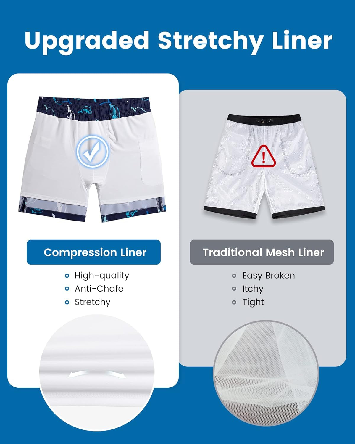 2 in 1 Mens Swim Trunks 7 Inch Swim Shorts Swim Suits Board Shorts