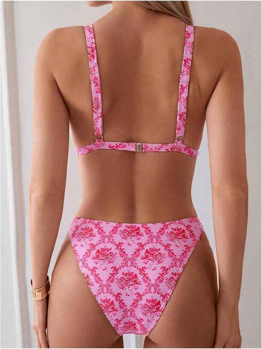 ZAFUL Women'S 2 Piece Floral Print Swimsuit Triangle String High Cut Bikini Sets Bathing Suit