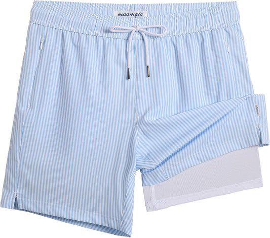 2 in 1 Mens Swim Trunks 7 Inch Swim Shorts Swim Suits Board Shorts