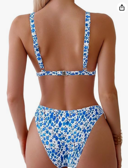 ZAFUL Women'S 2 Piece Floral Print Swimsuit Triangle String High Cut Bikini Sets Bathing Suit