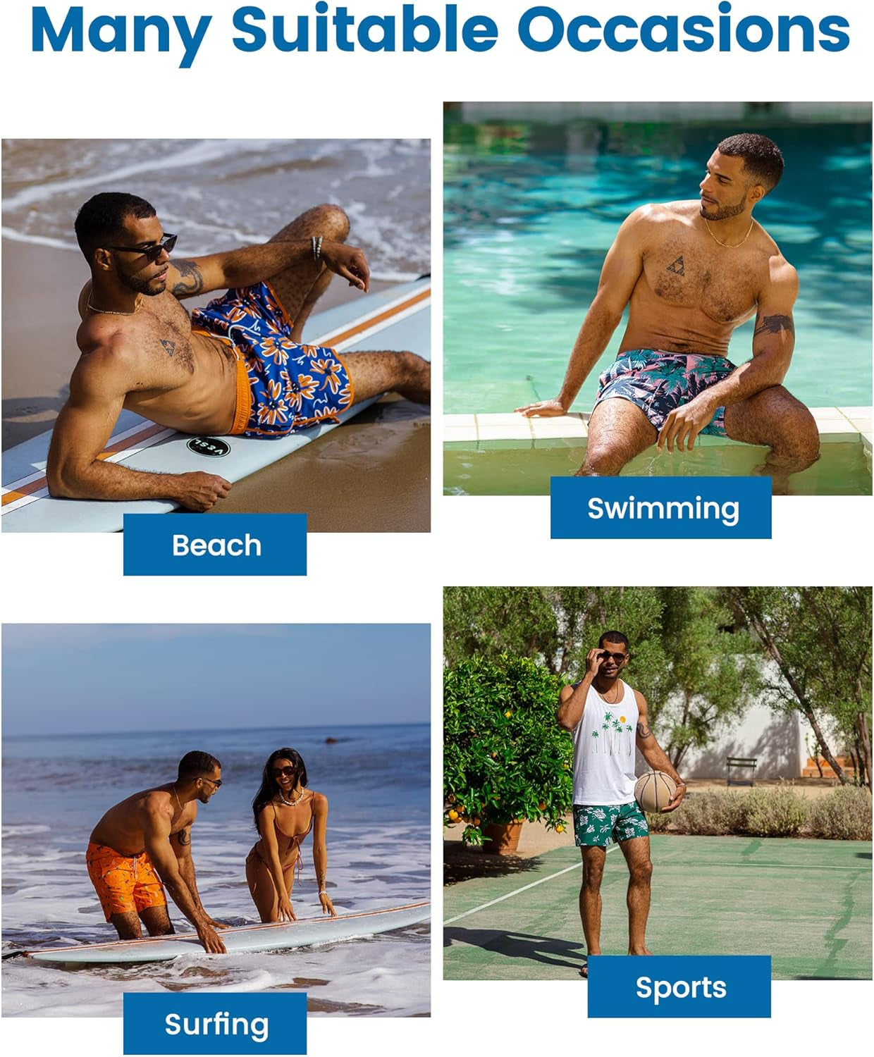 2 in 1 Mens Swim Trunks 7 Inch Swim Shorts Swim Suits Board Shorts