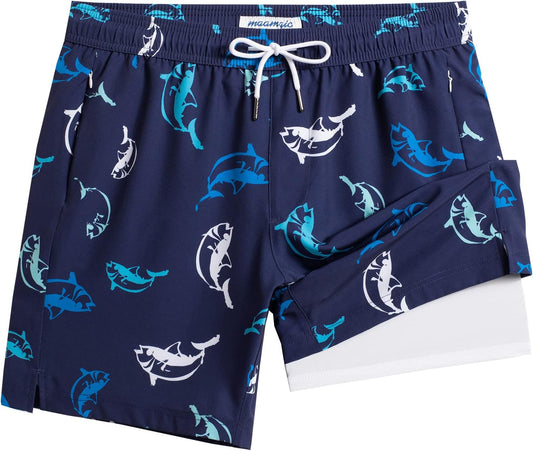 2 in 1 Mens Swim Trunks 7 Inch Swim Shorts Swim Suits Board Shorts
