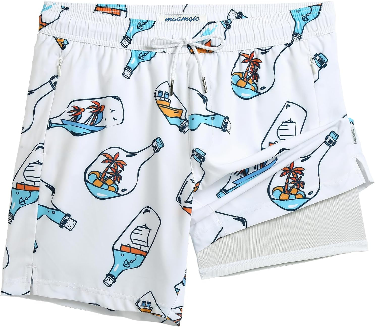 2 in 1 Mens Swim Trunks 7 Inch Swim Shorts Swim Suits Board Shorts